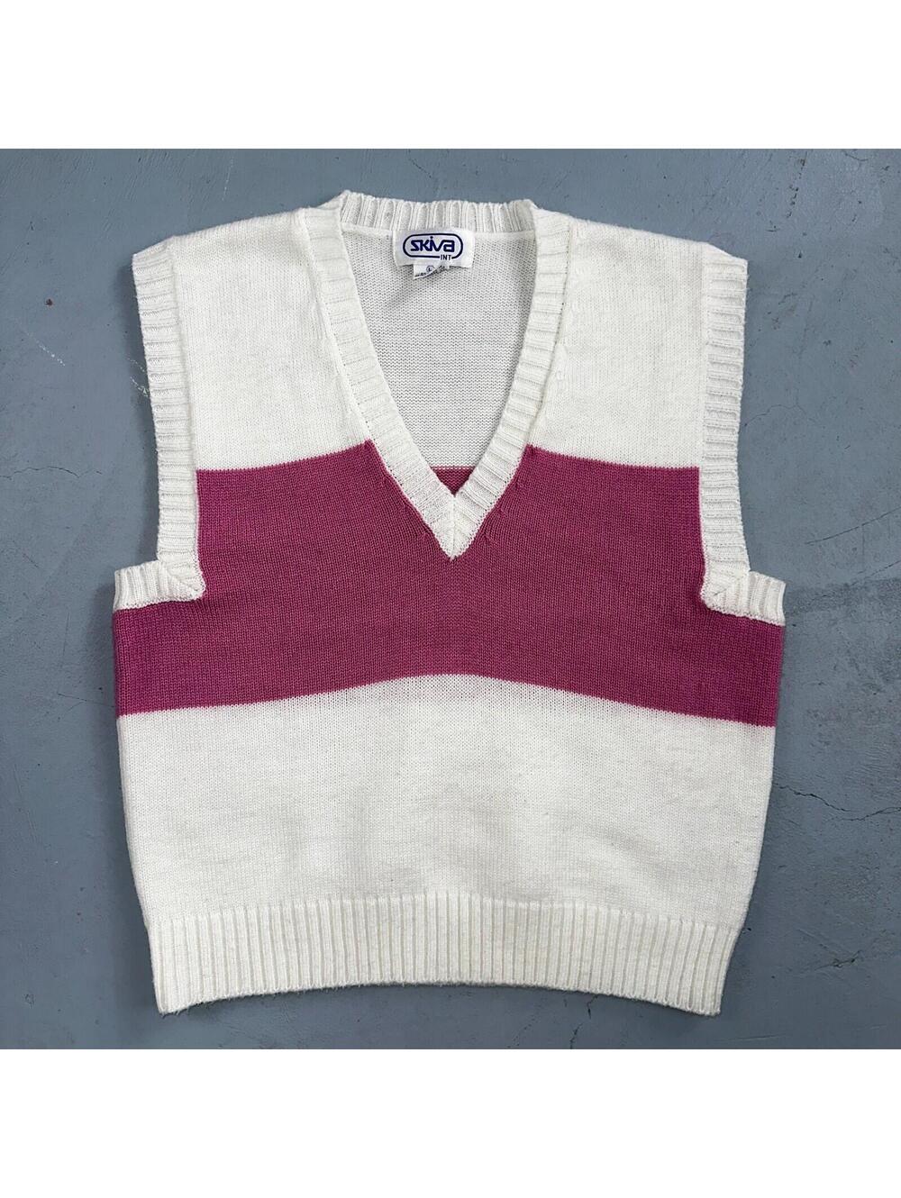 Skiva VTG Pink Sweater Vest Women's L Retro Pullover Knit 1980s 80s Colorblock